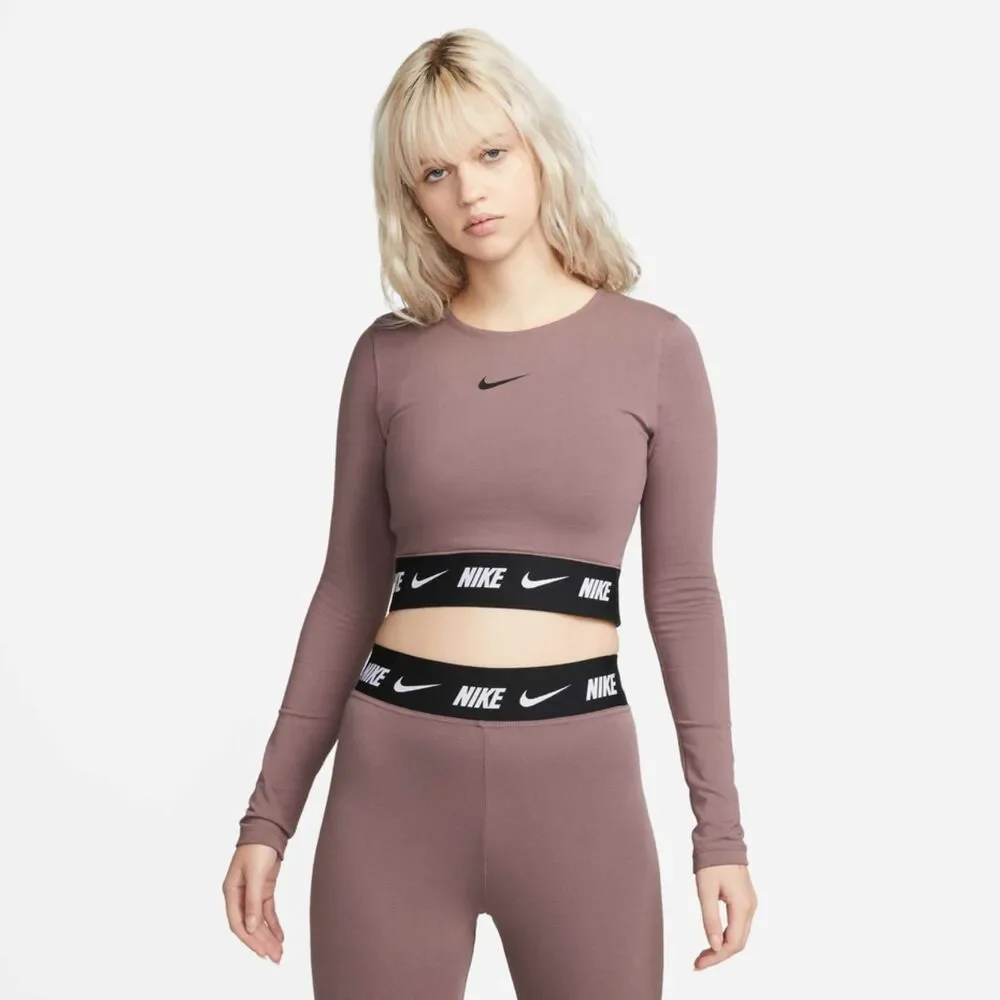 Nike Tight Fit Crop Top Shirt Brown Plum Eclipse Long Sleeve Women's Size XS NWT